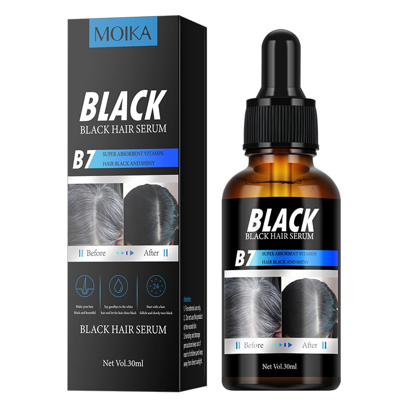 Moika Black Hair Serum, Natural Anti-Greying Hair Darkening Serum, for Thicker, Longer Hair, Restore Hair Natural Color 30ml
