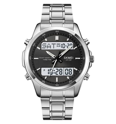SKMEI 2049 Luxury Analog-Digital Stainless Steel Sports Watch For Men – 30M Waterproof LED Dual Display Wrist Watch With Alarm, Stopwatch 1