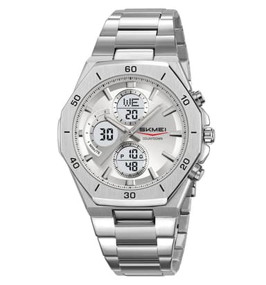 SKMEI 2561 Luxury Stainless Steel Dual Display Analog Digital Waterproof Sports Quartz Wrist Watch For Men With LED Backlight, Alarm, Stopwatch, Date Display And Fashion Business Casual Design 1