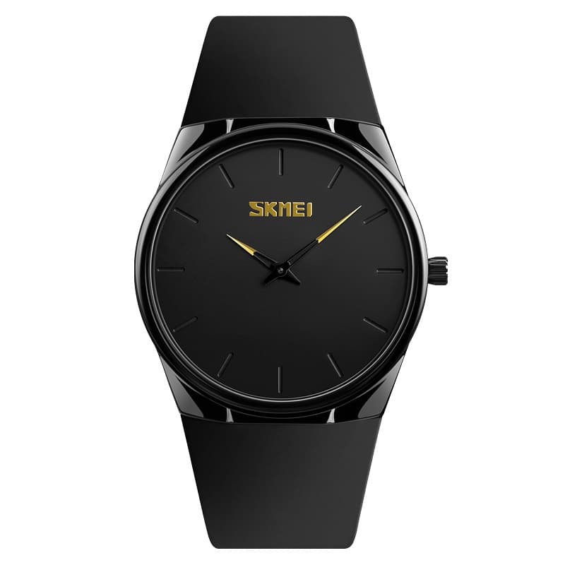 SKMEI 1601 Black Analog Quartz Wrist Watch For Men & Women Luxury Ultra Thin – Minimalist Fashion Waterproof Silicone Strap Watch
