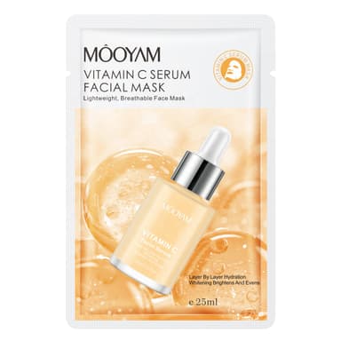 Mooyam Vitamin C Face Masks - Hydrating and Brightening Facial Masks, Bulk Pack for All Skin Types, Nourishing Sheet Masks for Firming and Beauty 1