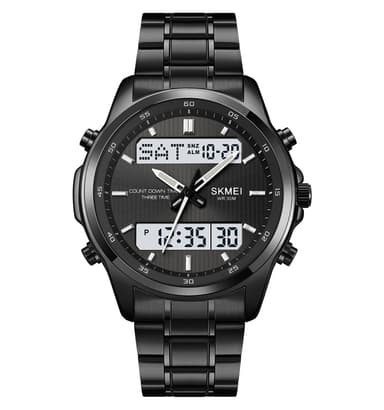 SKMEI 2049 Luxury Analog-Digital Stainless Steel Sports Watch For Men – 30M Waterproof LED Dual Display Wrist Watch With Alarm, Stopwatch & Calendar 1