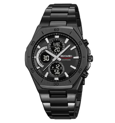 SKMEI 2561 Luxury Stainless Steel Dual Display Analog Digital Waterproof Sports Quartz Wrist Watch For Men With LED Backlight, Alarm, Stopwatch, Date Display And Fashion 1