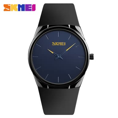 SKMEI 1601 Black Analog Quartz Wrist Watch For Men & Women Luxury Ultra Thin – Minimalist Waterproof Silicone Strap Watch 1
