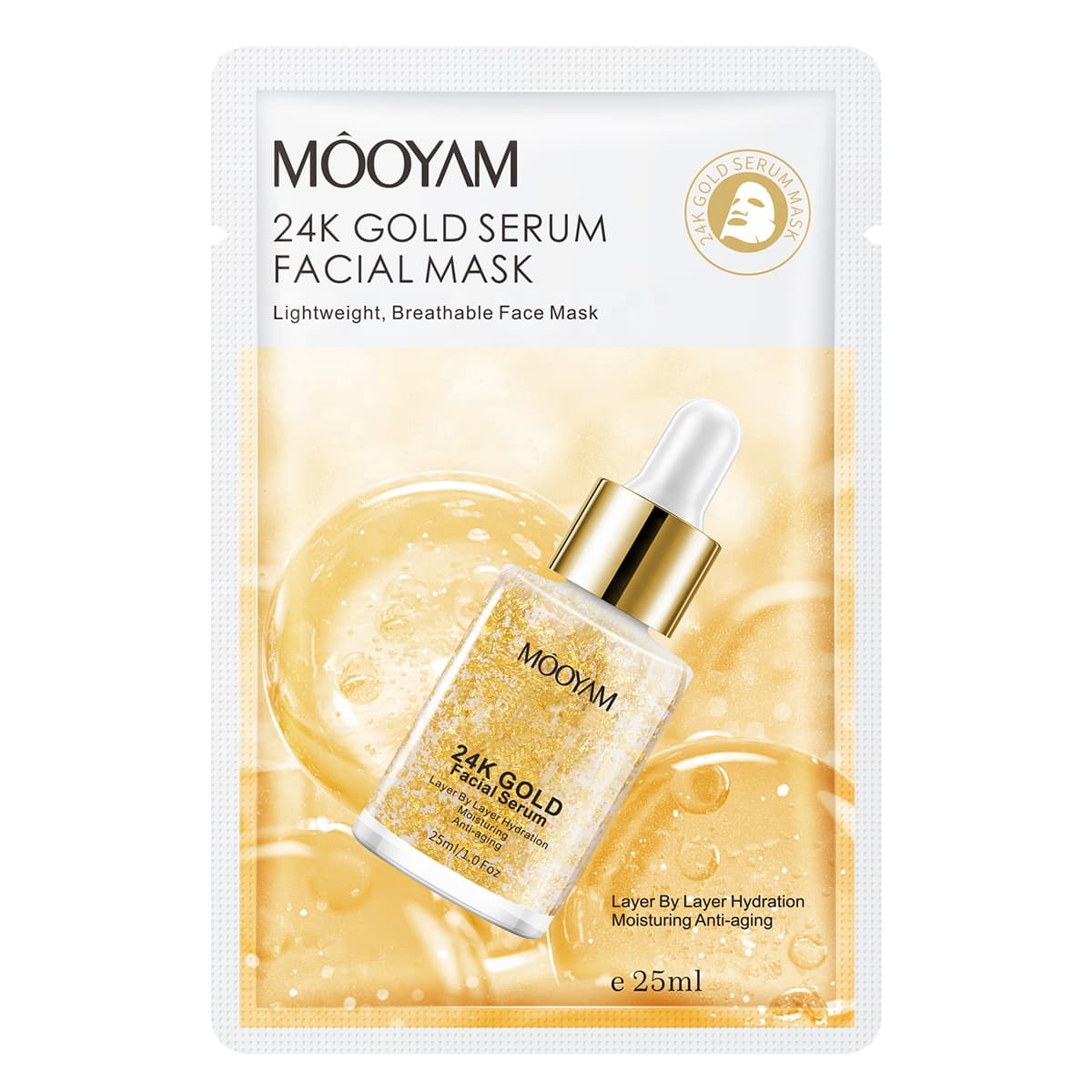 Mooyam 24K Gold Serum Facial Mask - Lightweight and Breathable, Layered Hydration, Moisturizing Anti-Aging Facial Sheet Mask for Skin Care