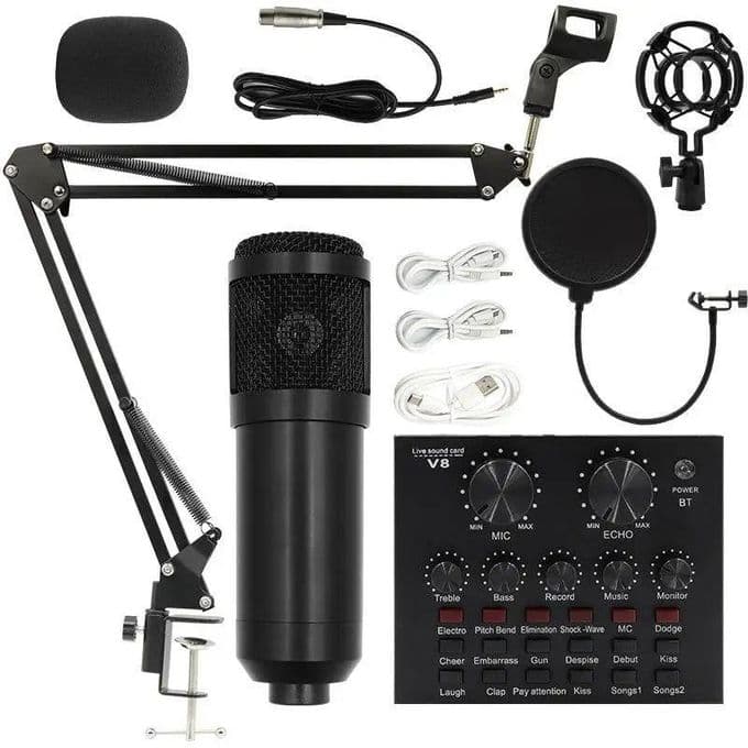Professional BM800 Microphone and V8 Sound Card Set, Mic Studio Condenser Microphone for Karaoke Podcast Recording Live Streaming