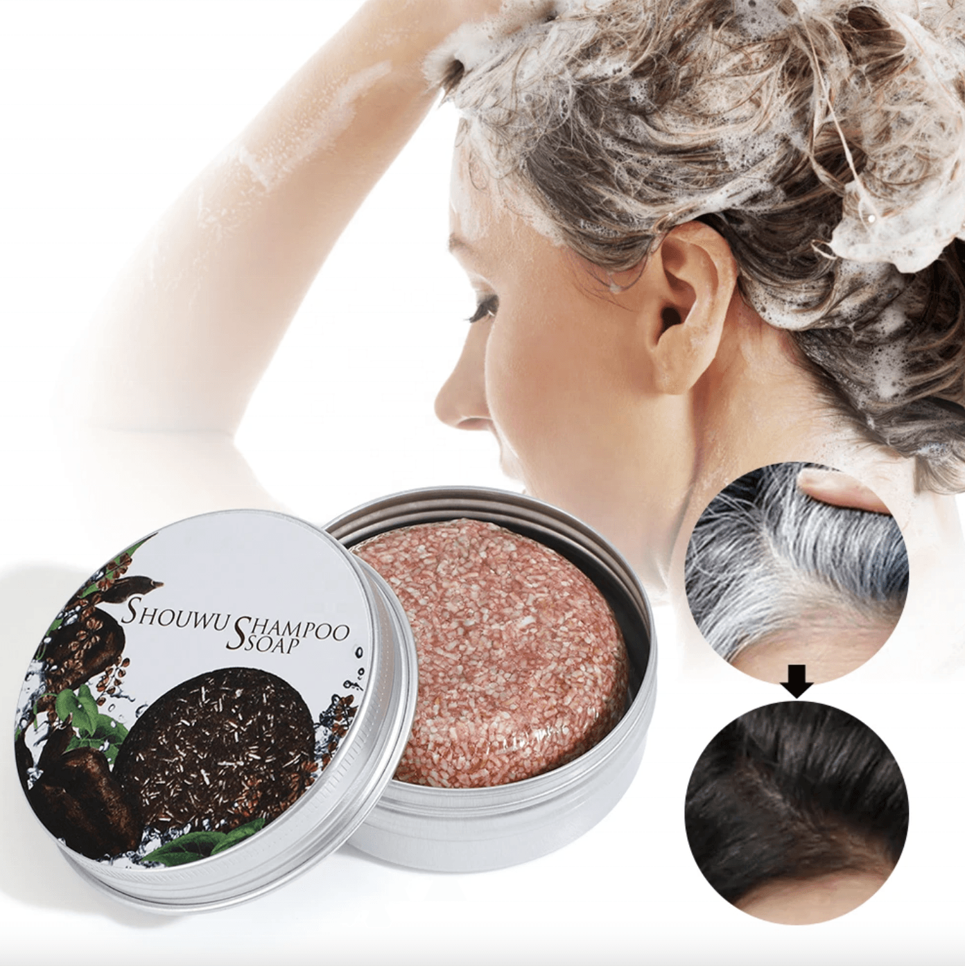 Shouwu Herbal Hair Darkening Shampoo Soap Bar For Gray Hair Restoration, Hair Nourishment, Scalp Care, Hair Strengthening And Natural Hair Color Enhancement 60g