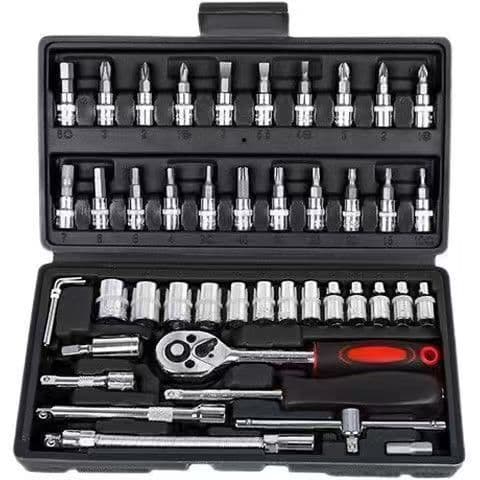 Ratchet Socket Wrench Repair Kit 46-Piece Carbon Steel Box Packing for Bicycle/Motorcycle/Car Repair