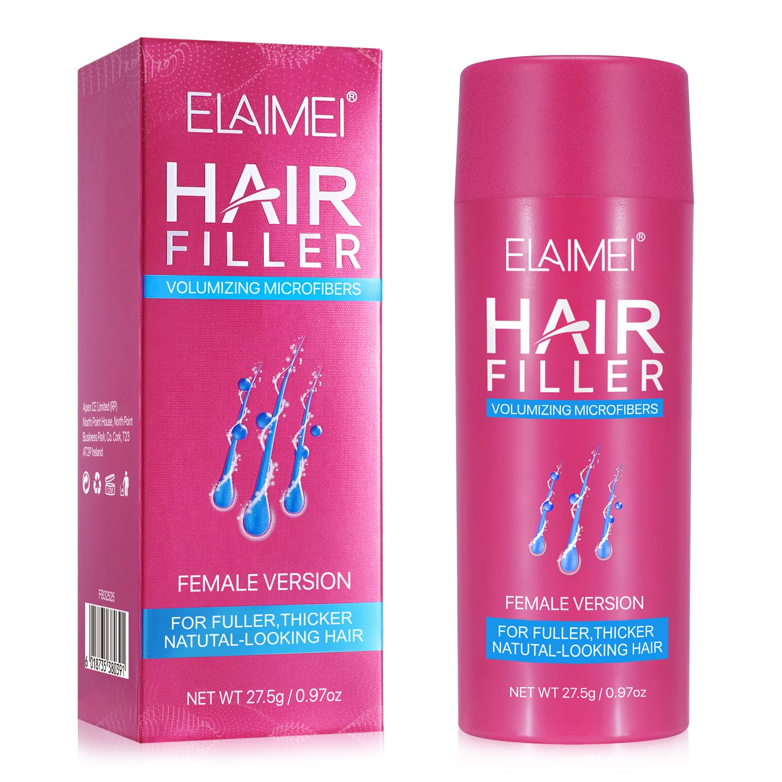 ELAIMEI Hair Fiber Powder - Long-Lasting Instant Hair Loss Cover-Up and Thickener, Natural Undetectable Hair Toppers for Women