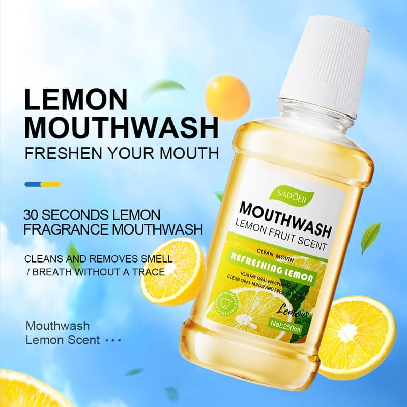 SADOER Refreshing Lemon Mouthwash – Lemon Fruit Scent Antibacterial Oral Rinse for Fresh Breath, Clean Teeth & Healthy Gums (250ml)
