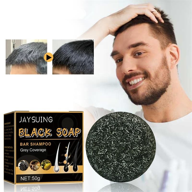 JaySuing Black Soap Shampoo Restore Gray Beard and Hair Natural Color Soap Gray White to Black