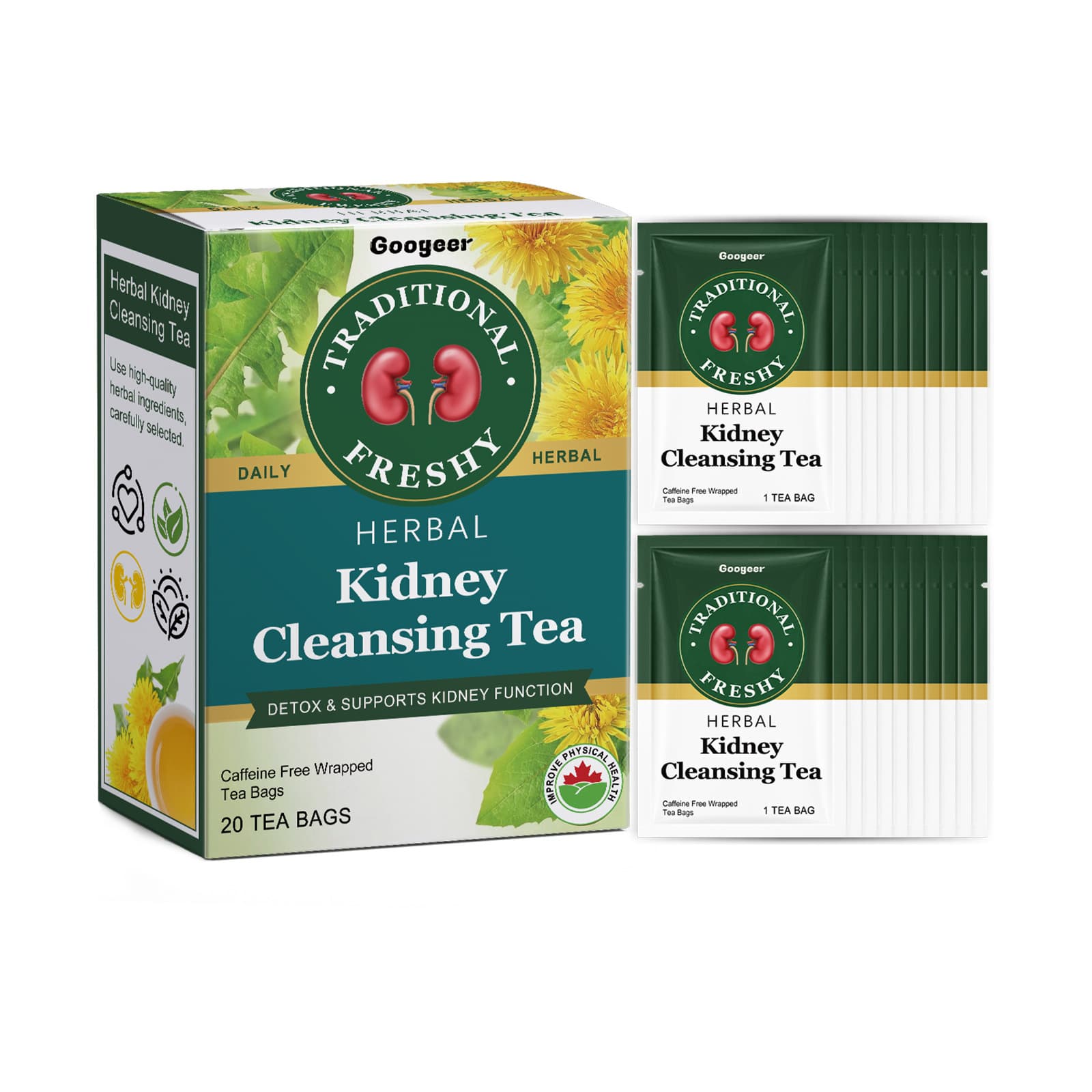 Googeer Traditional Fresh Herbal Kidney Cleansing Tea – Natural Detox Tea For Kidney Health, Urinary Tract Support & Daily Wellness (20 Tea Bags)
