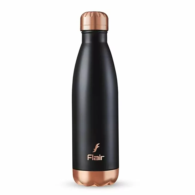 Flair Spark Vacuum Insulated Steel Bottle Black Color 24 Hours Hot and Cold, Aqua Water Bottle, Thermal Bottle, Leak Proof, Office, Gym, Home, Kitchen, Hiking, Treking, Travel 500ml