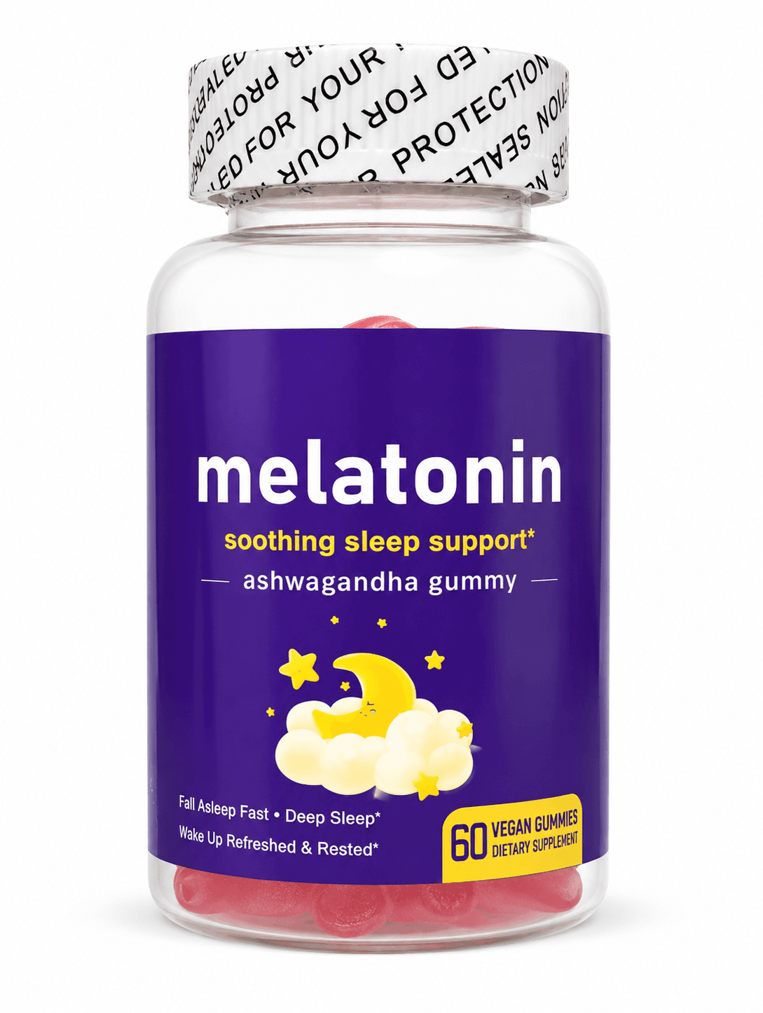 Melatonin & Ashwagandha Sleep Support Gummies – Natural Nighttime Relaxation Formula for Deep Sleep, Stress Relief, and Restful Recovery (60 Vegan Gummies)
