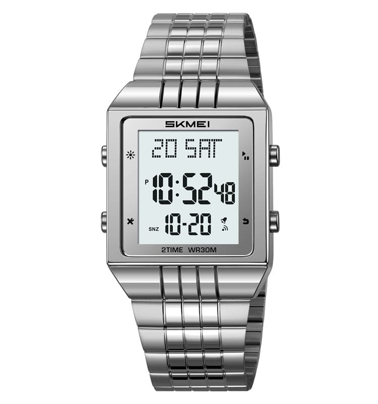 SKMEI 2335 Retro Digital Stainless Steel 30M Waterproof LED Wrist Watch For Men And Women – Alarm, Stopwatch, Calendar & Backlight Display