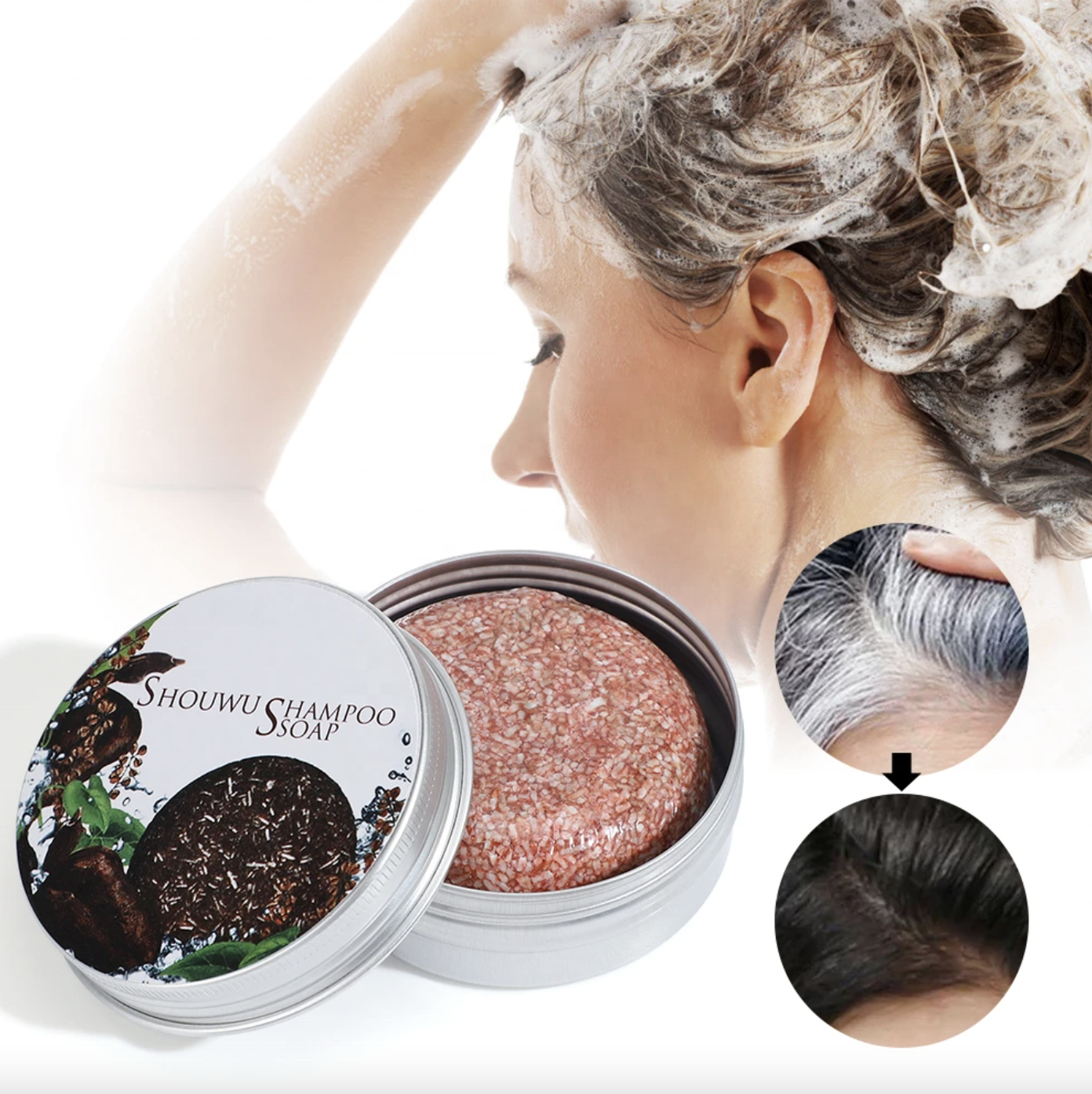 Shouwu Herbal Hair Darkening Shampoo Soap Bar For Gray Hair Restoration, Hair Nourishment, Scalp Care, Hair Strengthening And Natural Hair Color Enhancement 60g