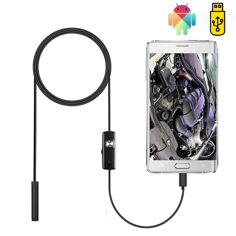 7mm Endoscope Camera Flexible IP67 Waterproof Micro USB Inspection Borescope Camera for Android PC Notebook 6 LEDs Adjustable