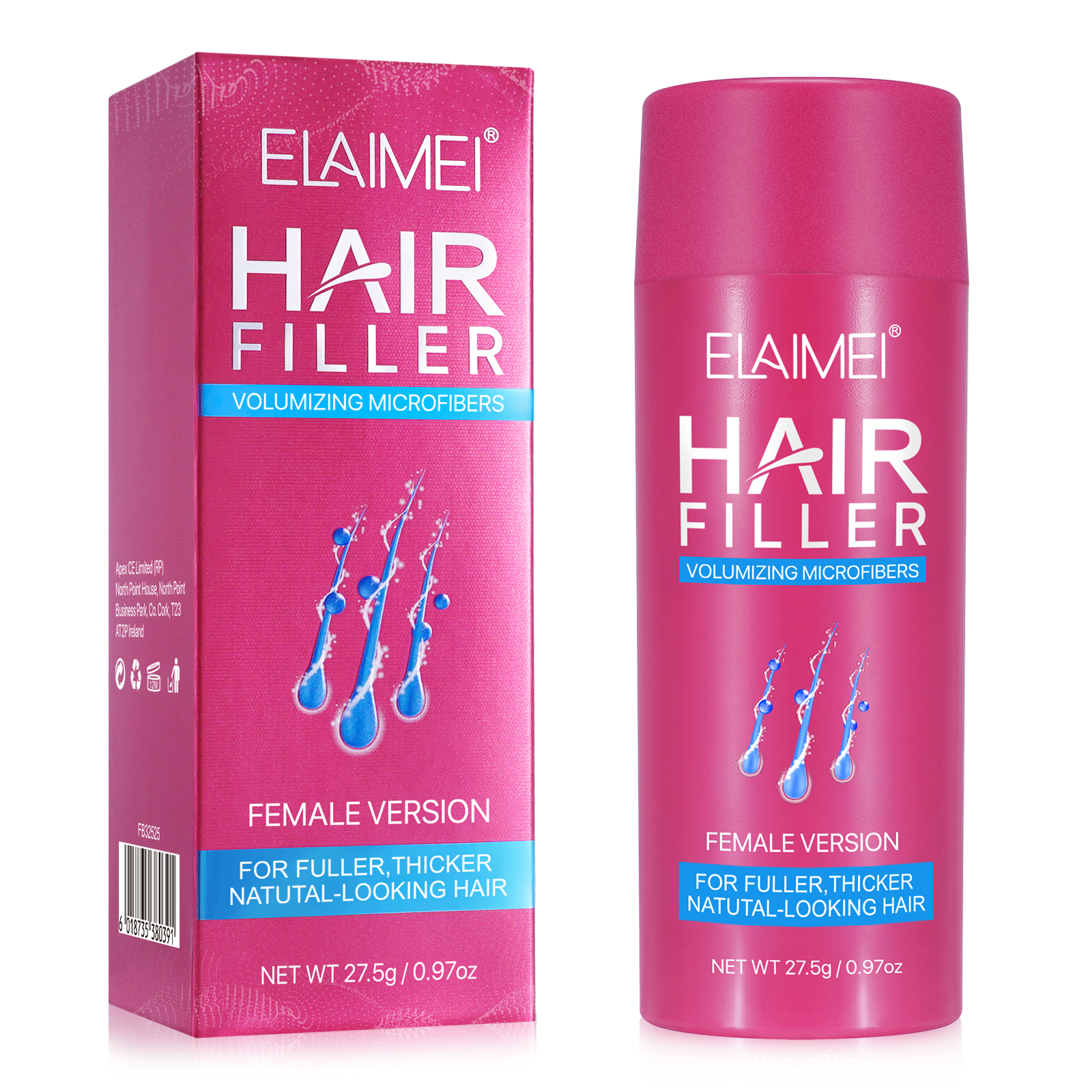 ELAIMEI Hair Fiber Powder - Long-Lasting Instant Hair Loss Cover-Up and Thickener, Natural Undetectable Hair Toppers for Women