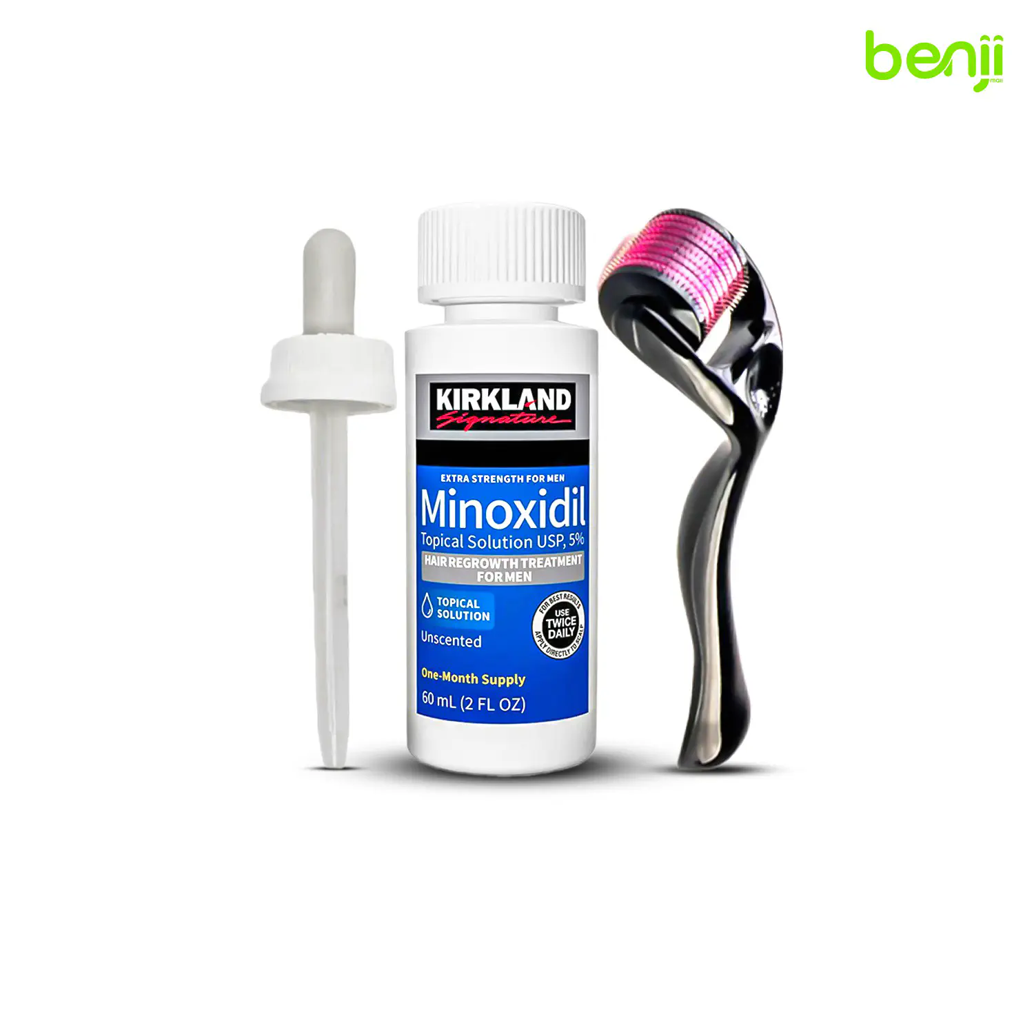 Kirkland Signature Topical Minoxidil 5% Extra Strength for Men Hair Regrowth Treatment with Derma Roller - 1 Month Supply