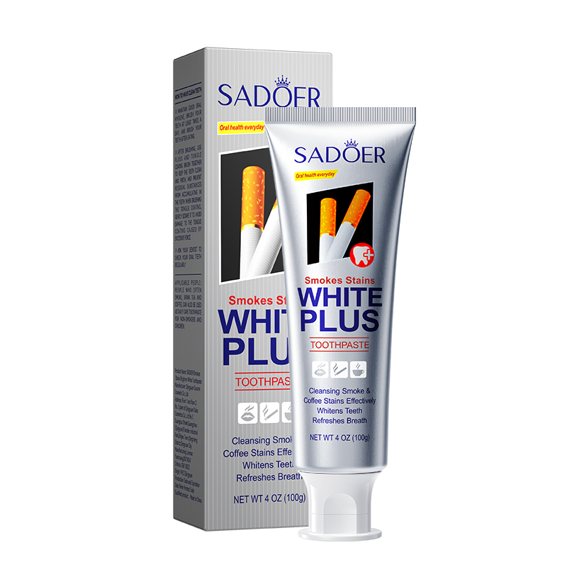 SADOER White Plus Smoke Stain Whitening Toothpaste – Deep Cleaning Toothpaste for Removing Smoke, Coffee & Tea Stains, Whitening Teeth, Fresh Breath & Daily Oral Care (100g)
