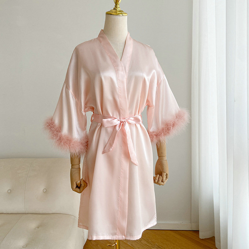 Bridal Wedding Feather Embroidery Robe for Bride and Bridesmaid Wear Robe