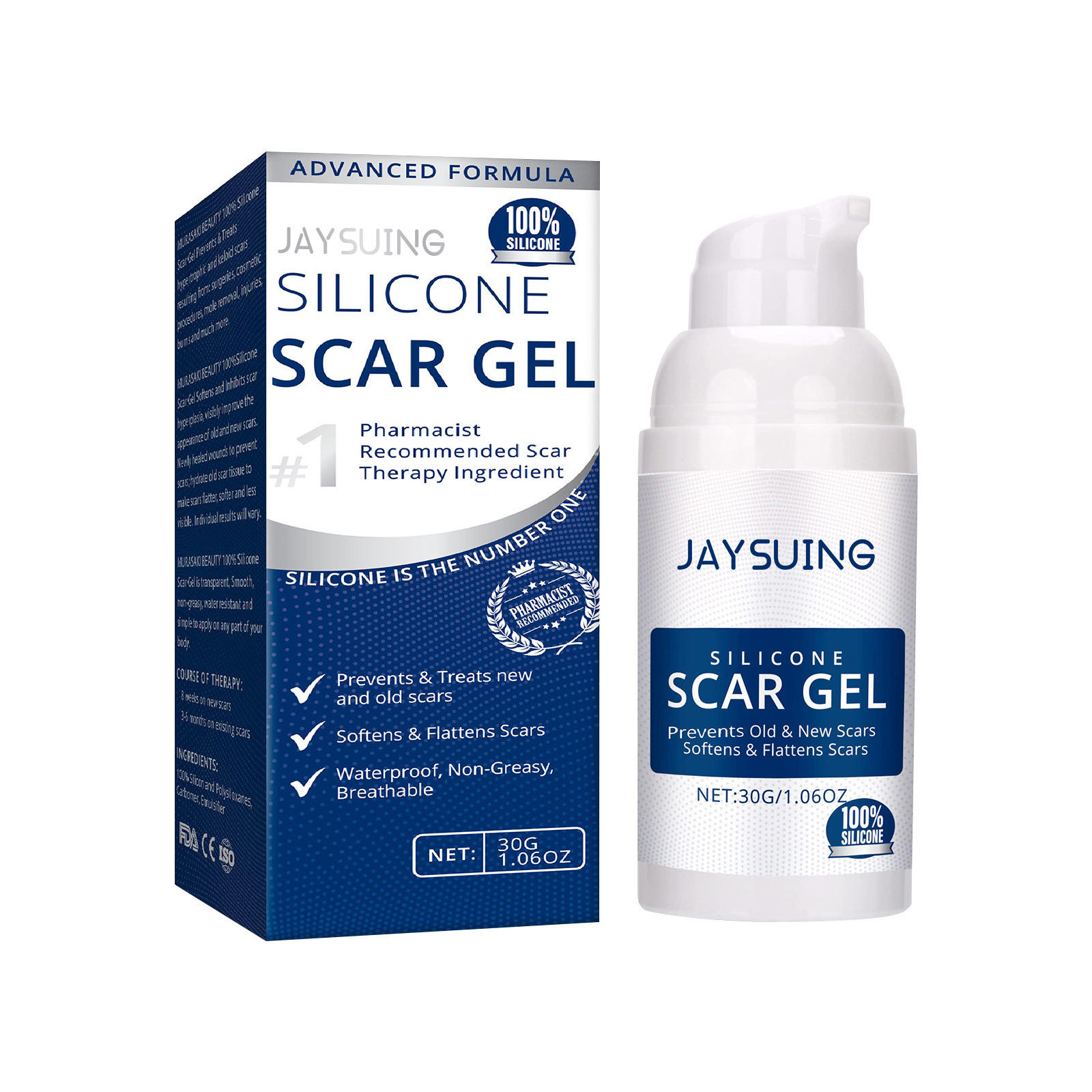 Jaysuing Advanced Silicone Scar Gel for Surgical Scars, C-Section & Stretch Mark Remover, Old & New Scar Management 30ml