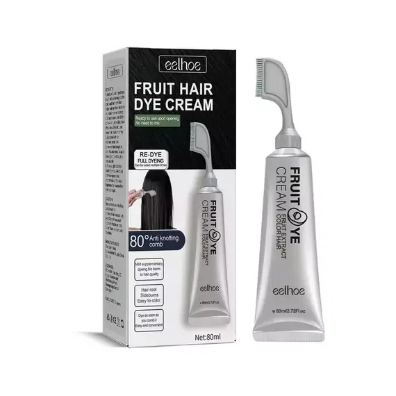 EELHOE Fruit Hair Dye Cream – Ready-to-Use Natural Plant-Based Hair Color with Built-in Anti-Knot Comb – Gentle Gray Hair Coverage & Conditioning for Women & Men – 80ml