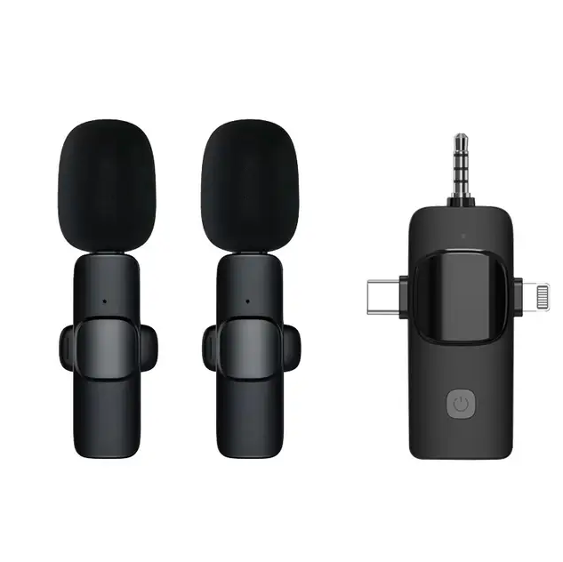 K15 3 In 1 Wireless Lavalier Microphone for iPhone/Android/3.5mm Jack Live Broadcast Recording Noise Reduction Portable Mini Mic