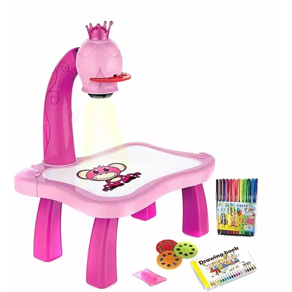 Child Learning Desk with Smart Projector Kids Painting Table Toy with Light Music Teaching Intelligent Projection Painting Machine Fun Learning Machine