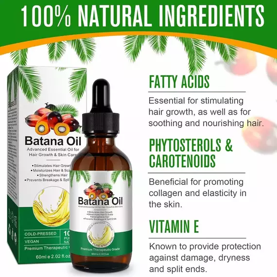 Batana Oil for Hair Growth,100% Pure and Natural Batana Oil Organic Enhances Hair & Skin Radiance Nourishment of Women and Men 60ml - Image 2