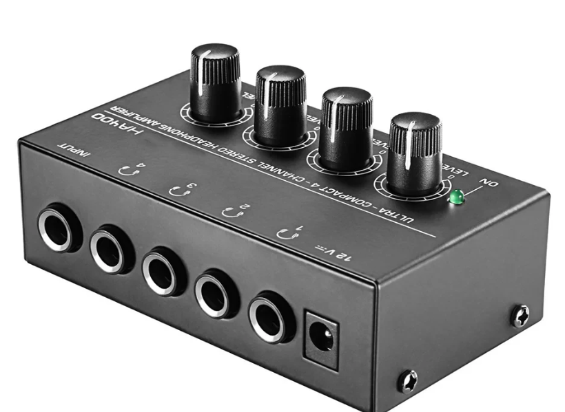 Mini Headphone Amplifier HA400 4 Channels Ultra-Compact Stereo Audio Amplifier With Power Adapter 10MHz Earphone Amp for Music