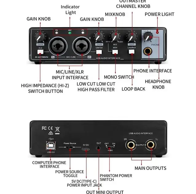 GAX-MD22 Audio Interface Recording Live Dubbing Equipment Singing USB External Guitar Audiobook Professional Sound Card - Image 4