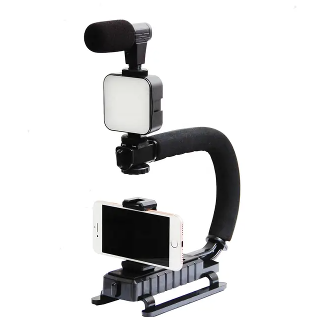 AY-49U Video Making Kit Universal Stabilizer C-Shape with Microphone & LED Light - Image 3