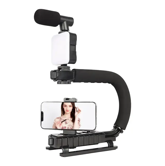 AY-49U Video Making Kit Universal Stabilizer C-Shape with Microphone & LED Light - Image 5