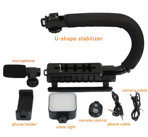 AY-49U Video Making Kit Universal Stabilizer C-Shape with Microphone & LED Light - Image 6