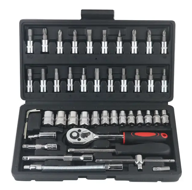 Auto Mechanics Repair Tool Set 46pcs Spanner Socket Wrench Tools Kit for Auto Repairing