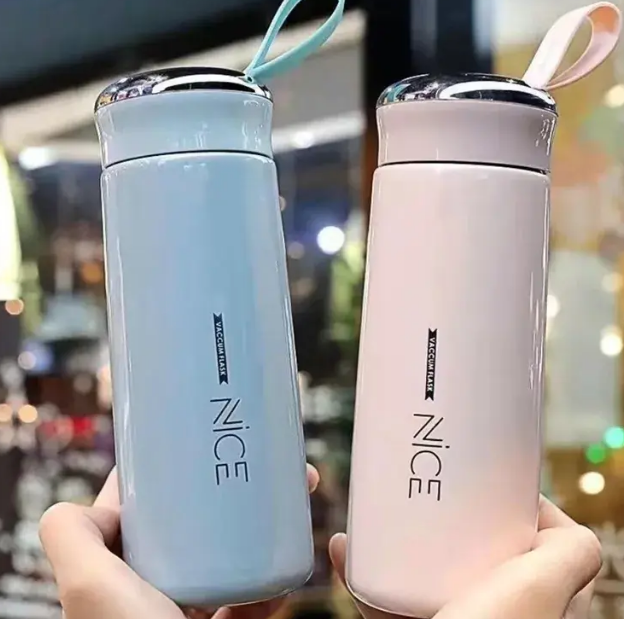 Nice Water Bottle Glass Vacuum Nice Flask with Loop: Temperature Resistant for Hot & Cold Water, Juice, Smoothie 400ml - Image 2