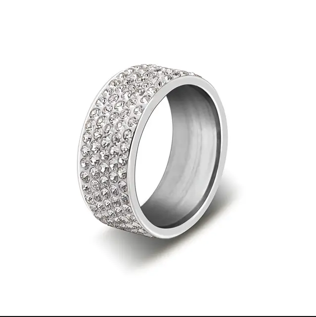 High Quality Wedding Band and Engagement Promise Ring with Crystal and Rhinestones Inlaid in a Round Design - Image 3