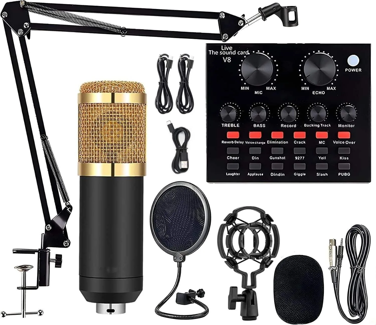 Professional BM800 Microphone And V8 Sound Card Set, Mic Studio Condenser Microphone for Karaoke Podcast Recording Live Streaming