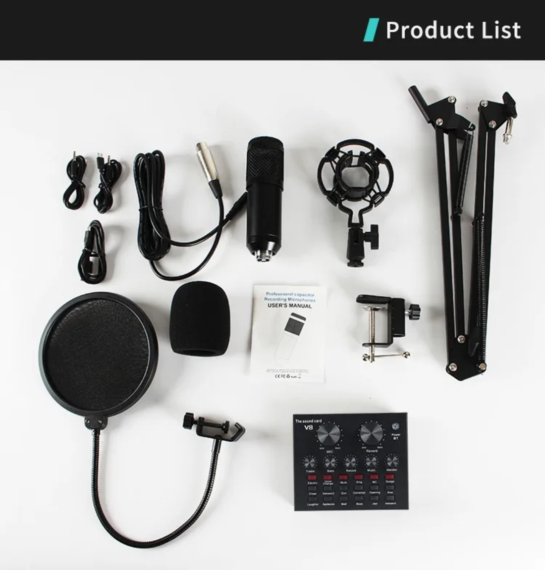 Professional BM800 Microphone And V8 Sound Card Set, Mic Studio Condenser Microphone for Karaoke Podcast Recording Live Streaming - Image 4