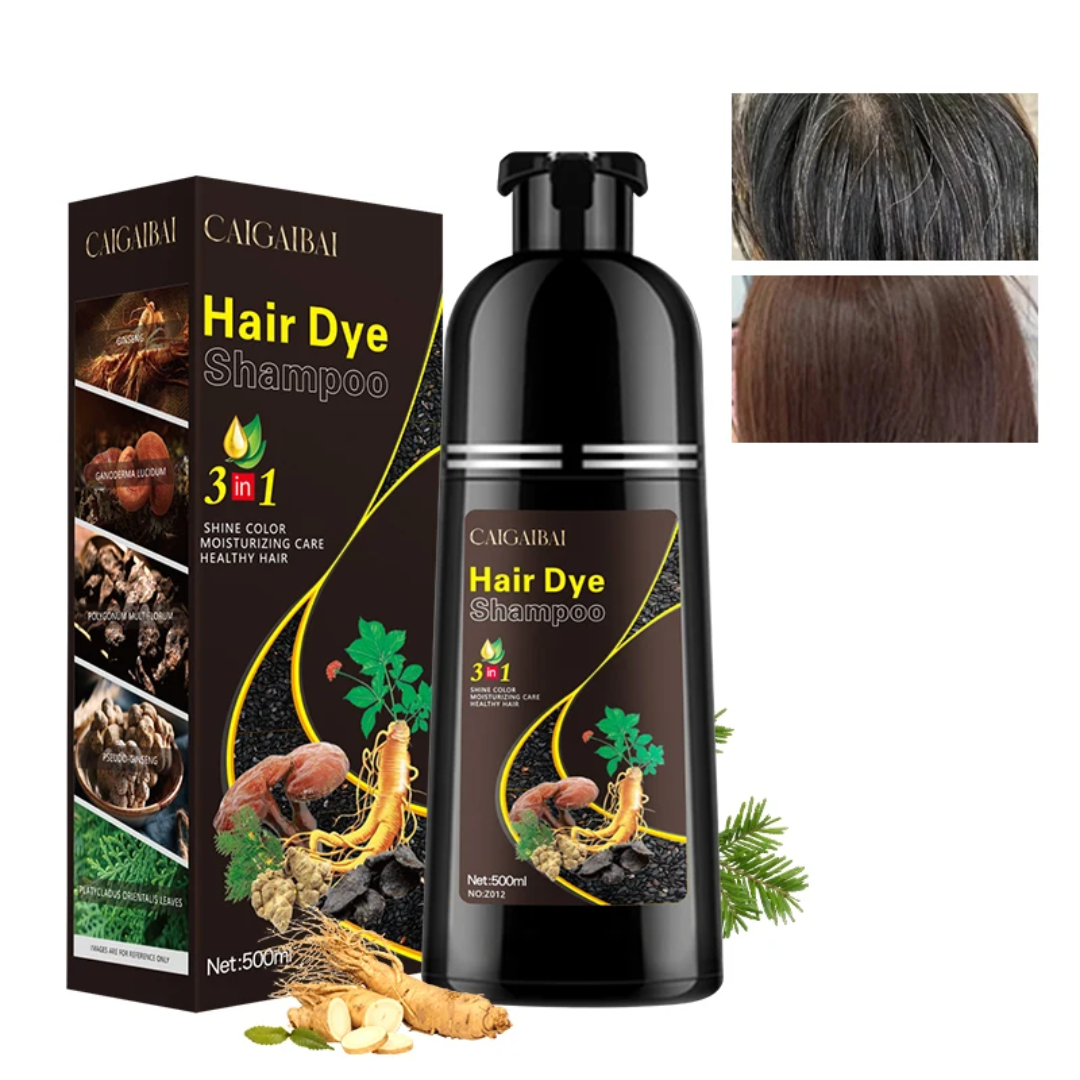 Caigaibai Hair Dye Shampoo 3-in-1 Long Lasting Hair Dye for Women and Men, 500ml