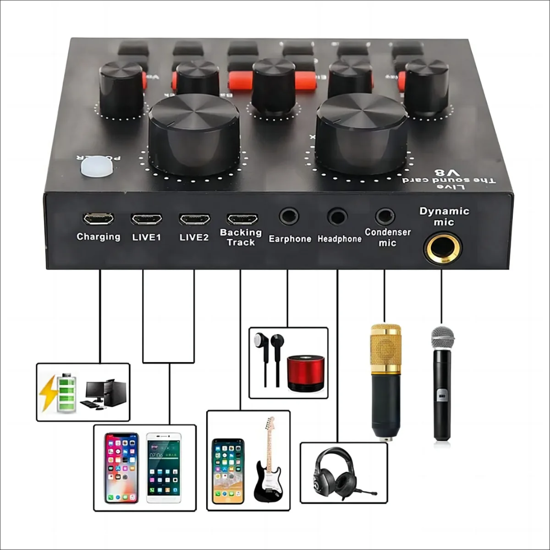 Professional BM800 Microphone And V8 Sound Card Set, Mic Studio Condenser Microphone for Karaoke Podcast Recording Live Streaming - Image 3