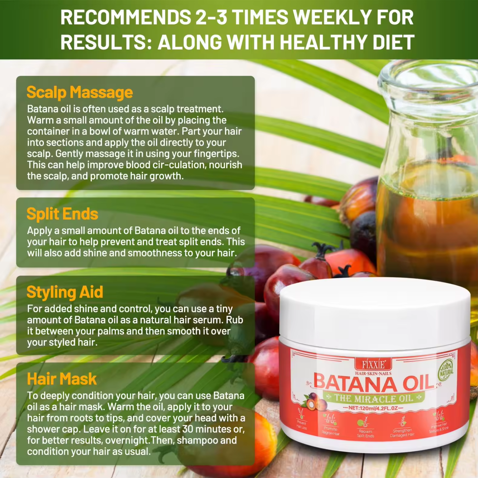 Fixxie Raw Batana Oil for Hair Growth - 120ml, 100% Pure Natural Raw Batana Oil from Honduras, Unrefined and Organic Hair Mask, Prevents Hair Loss and Promotes Hair Thickness for Women and Men. - Image 3