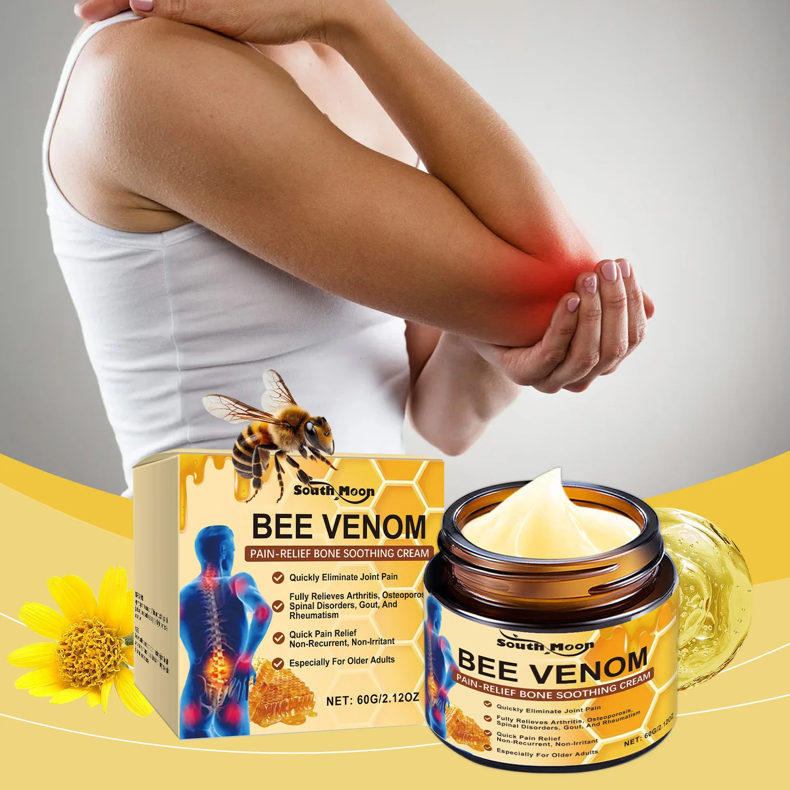 South Moon Bee Venom Cream - Instant Ultra Strong Pain Therapy, Atheros Bee Veins Advanced Joint and Bone Therapy Ointment, 60g. - Image 4