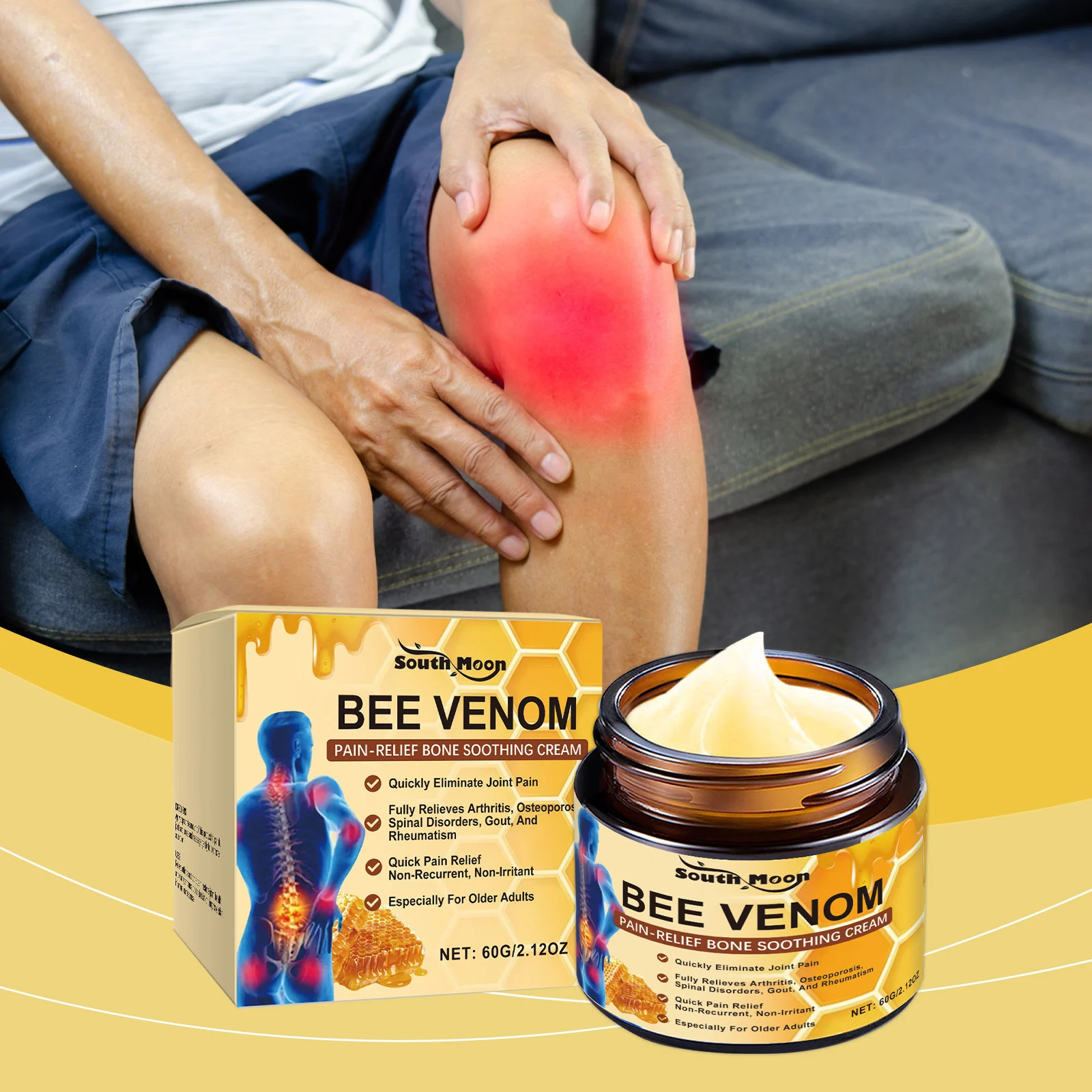 South Moon Bee Venom Cream - Instant Ultra Strong Pain Therapy, Atheros Bee Veins Advanced Joint and Bone Therapy Ointment, 60g. - Image 3