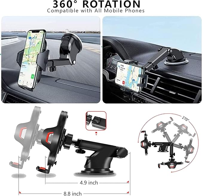 Universal Cell Phone Holder for Car Phone Mount Car Phone Holder Dashboard Windshield Air Vent Long Arm Strong Suction - Image 3