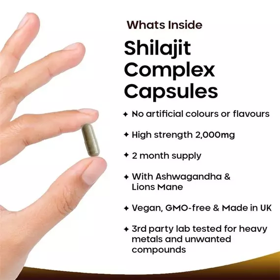 Shilajit Complex 2000mg – With Ashwagandha & Lions Mane, 120 Capsules for Energy & Vitality - Image 3